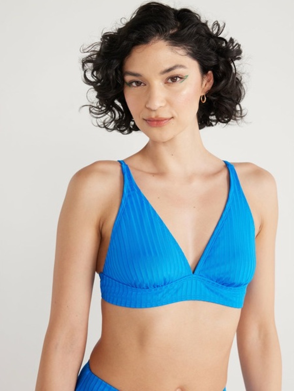 No Boundaries Bright Blue Ribbed Plunge Bikini Top